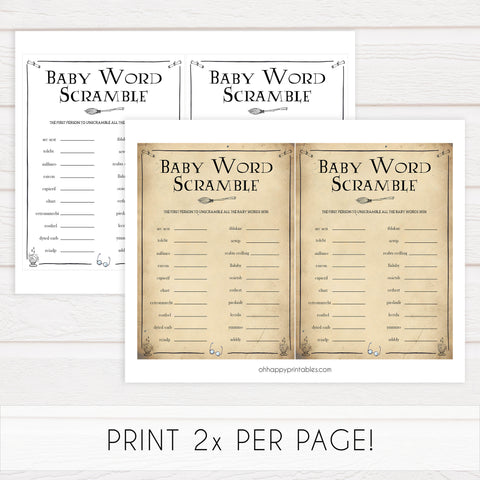 Baby Shower Scramble Game, Wizard baby shower games, printable baby shower games, Harry Potter baby games, Harry Potter baby shower, fun baby shower games,  fun baby ideas