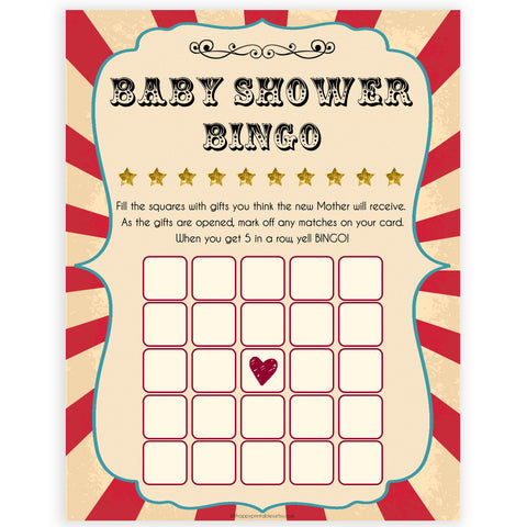 Circus baby shower bingo baby shower games, circus baby games, carnival baby games, printable baby games, fun baby games, popular baby games, carnival baby shower, carnival theme