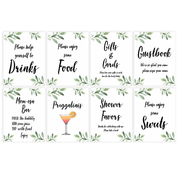 8 baby shower signs, printable baby shower signs, botanical baby shower decor, floral baby table signs