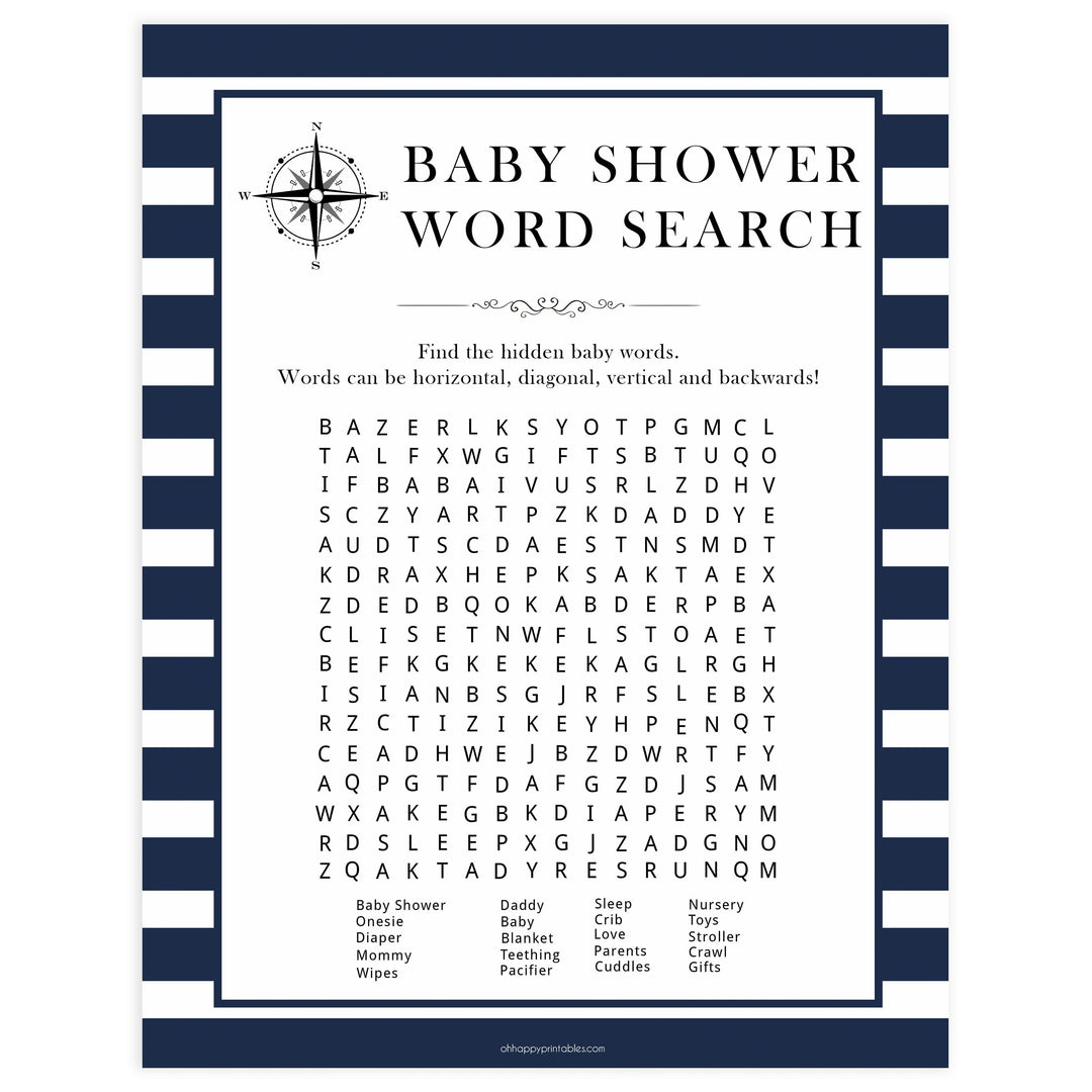 baby shower word search game, baby word search game, Printable baby shower games, nautical baby shower games, nautical baby games, fun baby shower games, top baby shower ideas