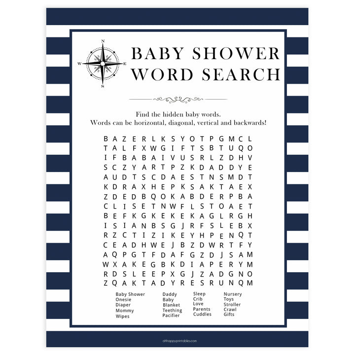 baby shower word search game, baby word search game, Printable baby shower games, nautical baby shower games, nautical baby games, fun baby shower games, top baby shower ideas