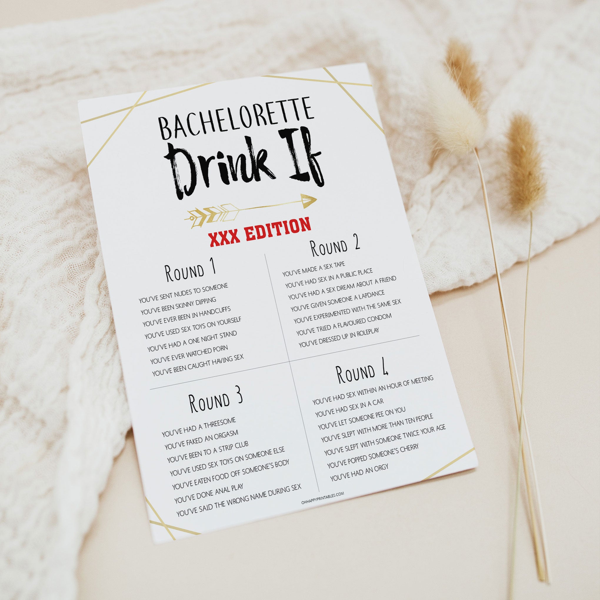 X Rated Bachelorette Drink If Game - Bride Tribe