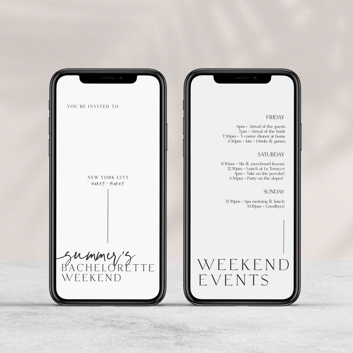 Fully editable, printable and mobile bachelorette invitation and welcome signs with a modern minimalist design. Perfect for a modern minimalist Bachelorette themed party