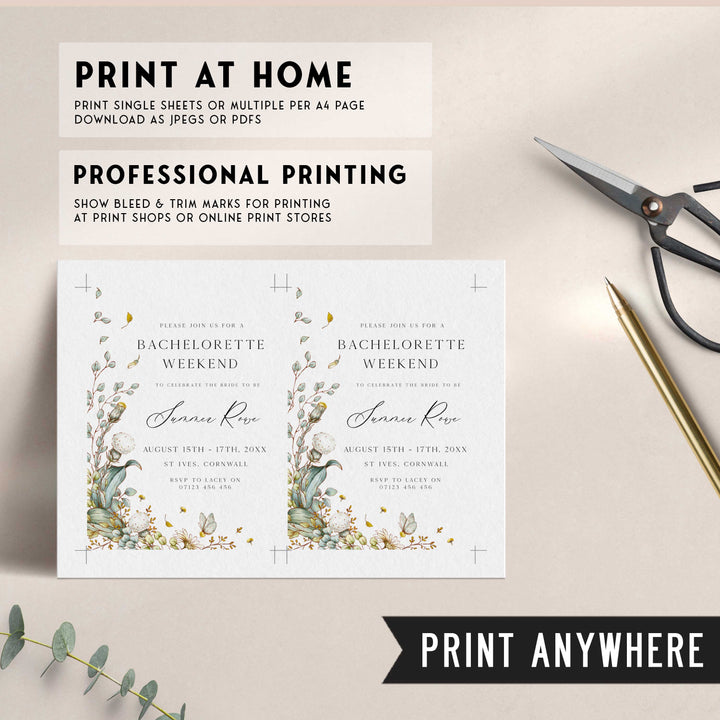 editable summer garden bachelorette weekend invitation, printable floral bachelorette weekend invitation, summer garden bridal theme