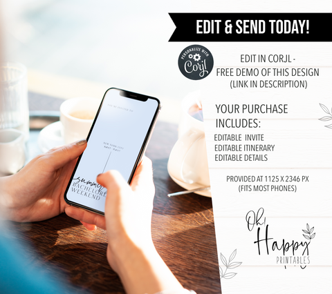 Fully editable, printable and mobile bachelorette invitation and welcome signs with a modern minimalist design. Perfect for a modern minimalist Bachelorette themed party