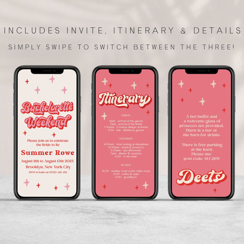 editable bridal shower invitation in a 70s style. Easy to edit and download and ready to send to friends via WhatsApp, Facebook, or SMS