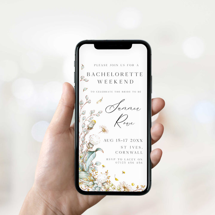 editable summer garden bridal shower mobile invitation, printable floral hen party invitation, summer garden bridal theme