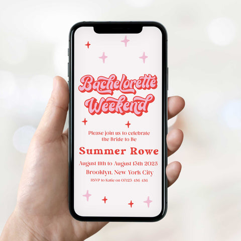editable bridal shower invitation in a 70s style. Easy to edit and download and ready to send to friends via WhatsApp, Facebook, or SMS