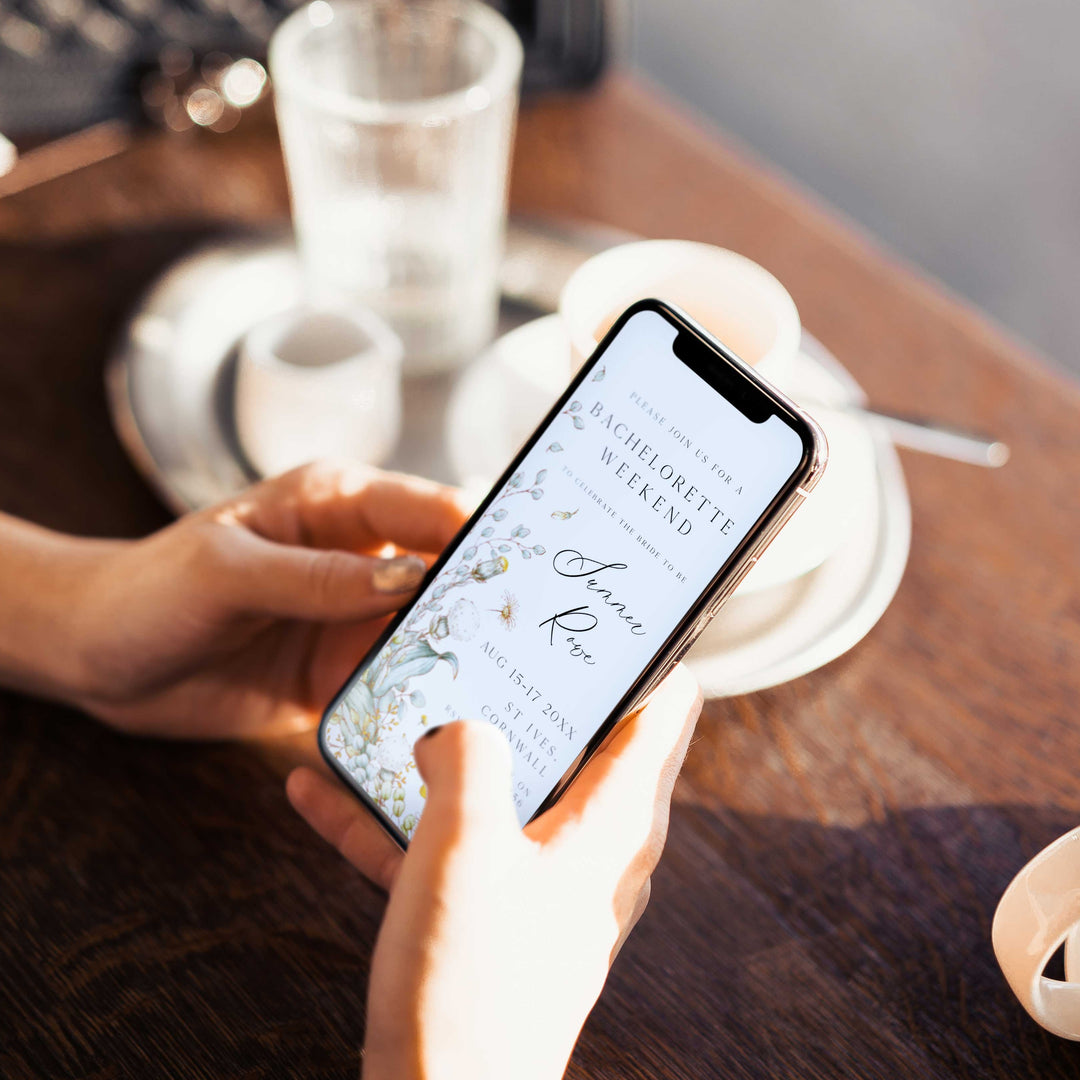 editable summer garden bridal shower mobile invitation, printable floral hen party invitation, summer garden bridal theme