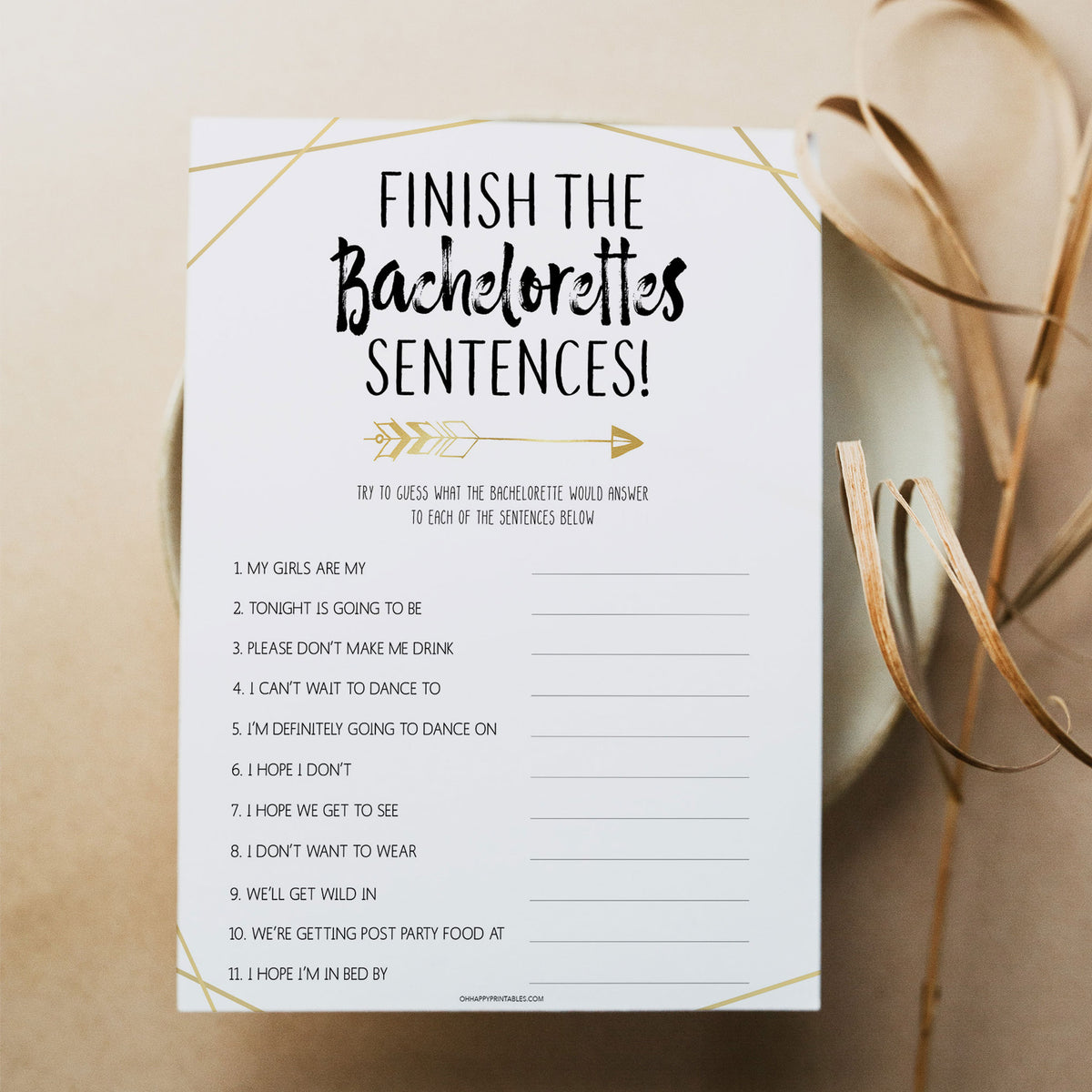 Finish The Bachelorettes Sentences  Bachelorette Party Games –  OhHappyPrintables