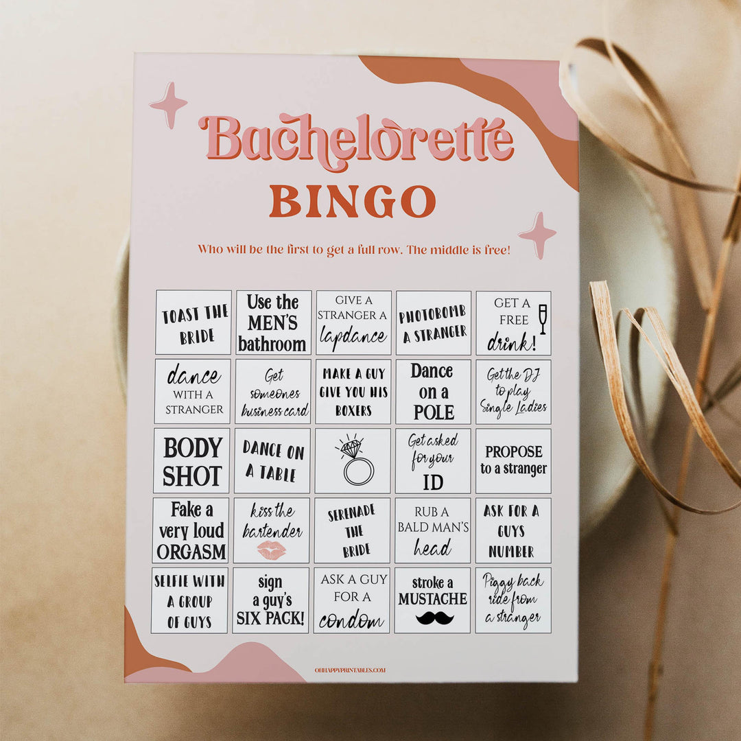 bachelorette party bingo game, 70s retro bridal shower, retro bridal shower games, modern 70s bridal collection, 70s bridal shower, printable bridal games