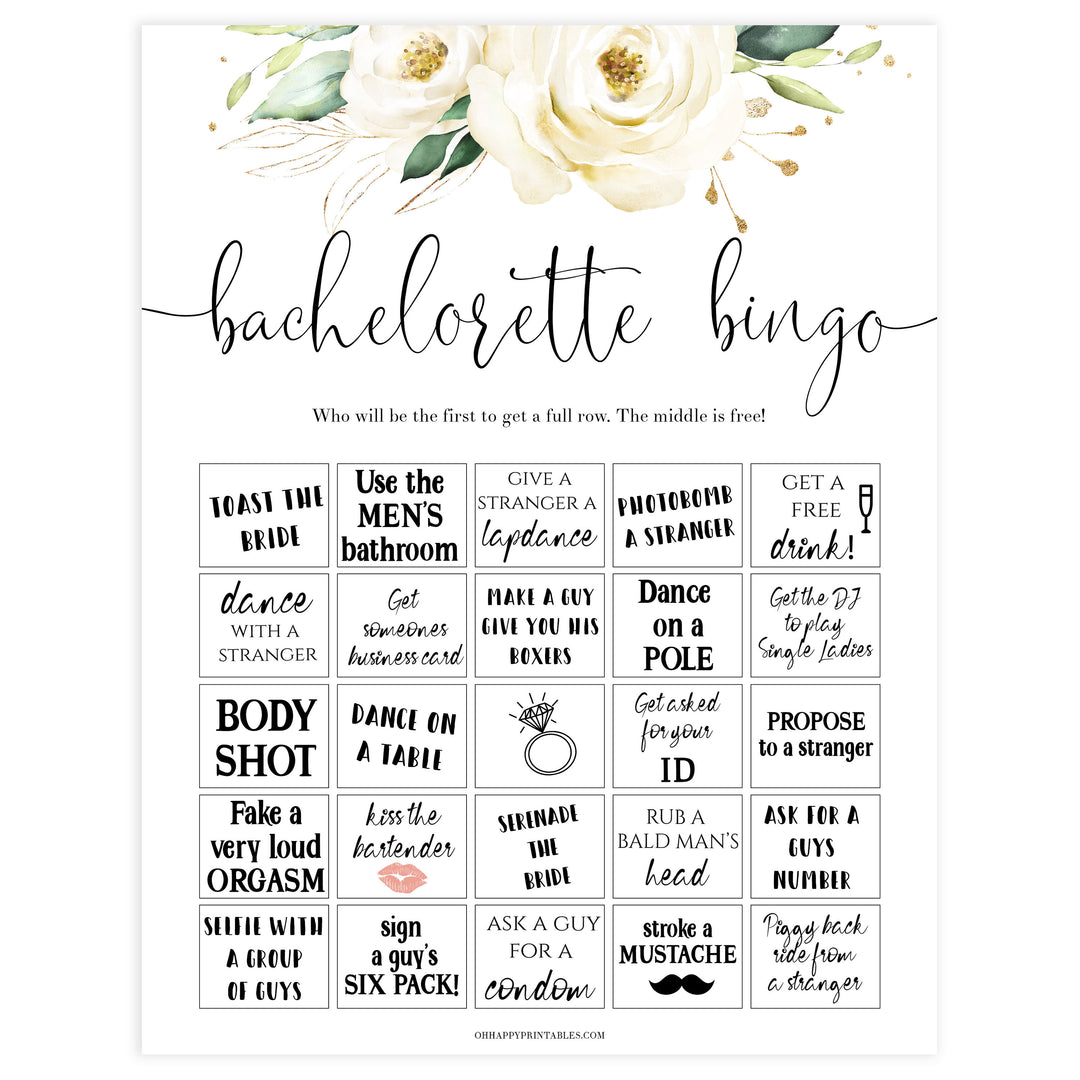 bachelorette party bingo game, party bingo, Printable bachelorette games, floral bachelorette, floral hen party games, fun hen party games, bachelorette game ideas, floral adult party games, naughty hen games, naughty bachelorette games