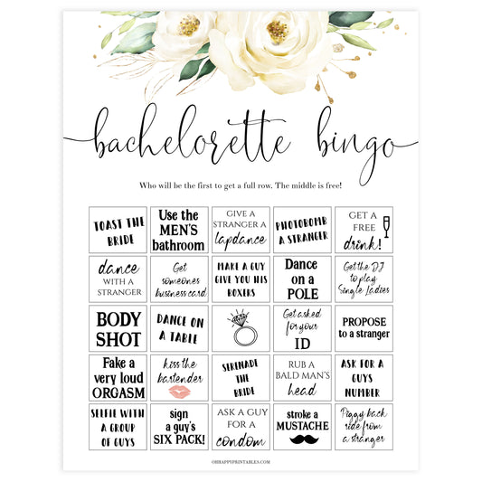 bachelorette party bingo game, party bingo, Printable bachelorette games, floral bachelorette, floral hen party games, fun hen party games, bachelorette game ideas, floral adult party games, naughty hen games, naughty bachelorette games