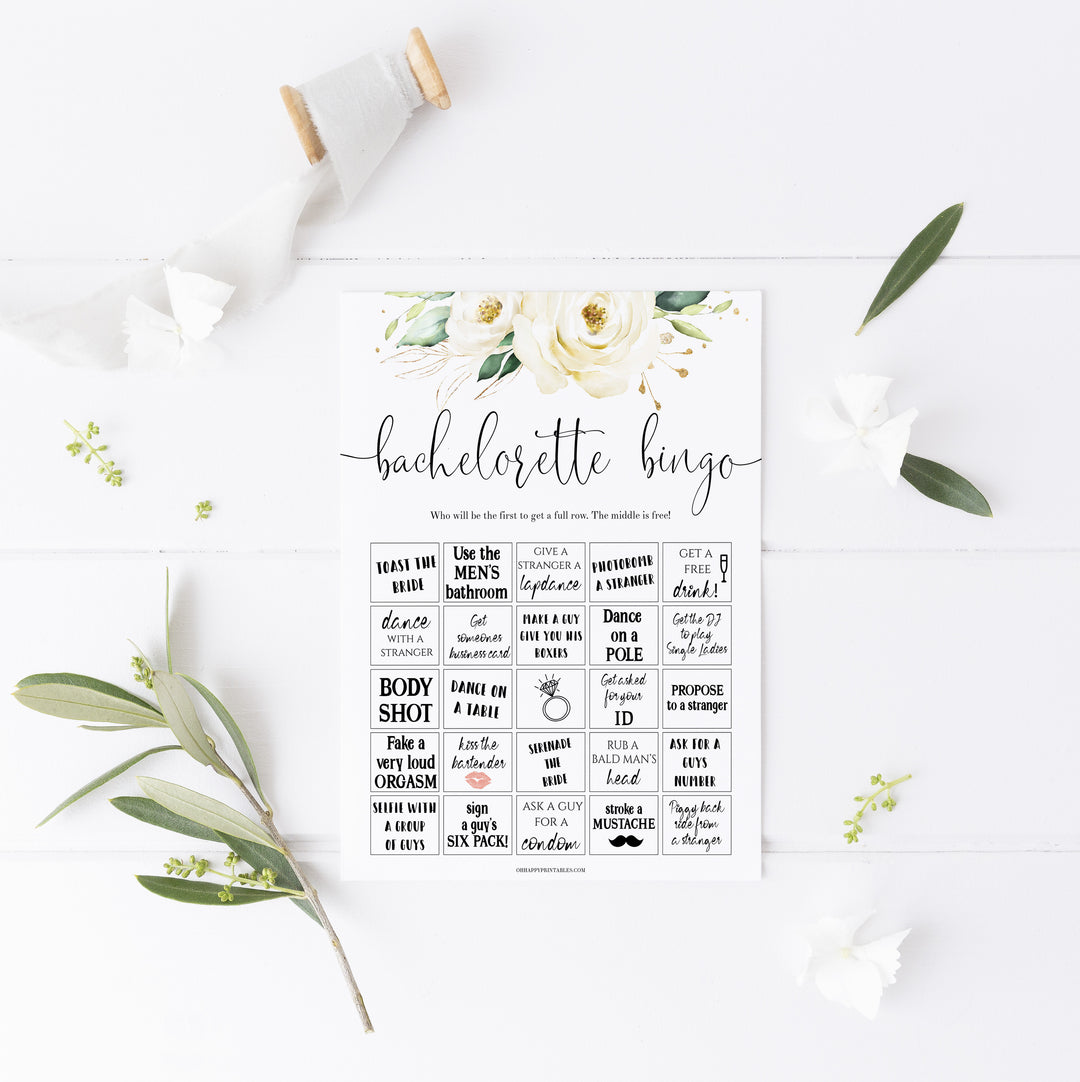 bachelorette party bingo game, party bingo, Printable bachelorette games, floral bachelorette, floral hen party games, fun hen party games, bachelorette game ideas, floral adult party games, naughty hen games, naughty bachelorette games