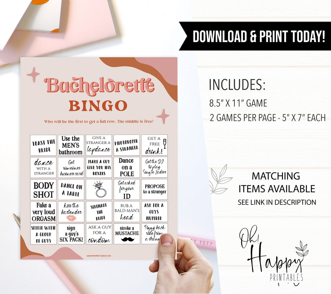bachelorette party bingo game, 70s retro bridal shower, retro bridal shower games, modern 70s bridal collection, 70s bridal shower, printable bridal games