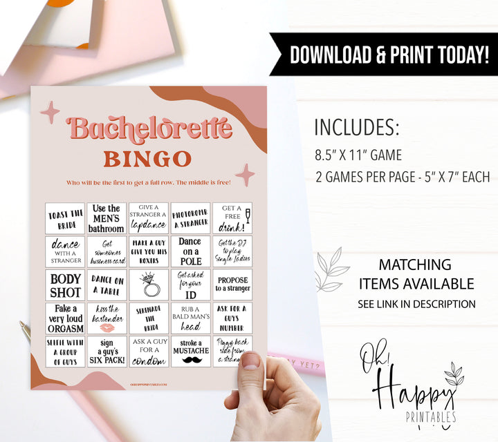 bachelorette party bingo game, 70s retro bridal shower, retro bridal shower games, modern 70s bridal collection, 70s bridal shower, printable bridal games
