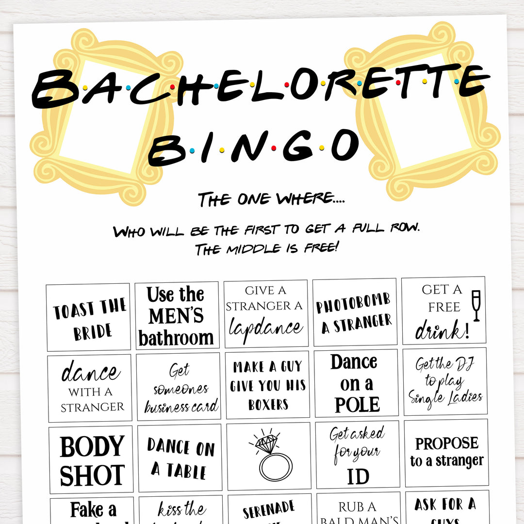 bachelorette bingo, adult bingo game, Printable bachelorette games, friends bachelorette, friends hen party games, fun hen party games, bachelorette game ideas, friends adult party games, naughty hen games, naughty bachelorette games