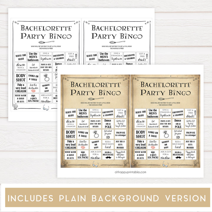 harry potter bridal shower, bachelorette bingo game, printable bridal shower games, fun bachelorette games, hens party games