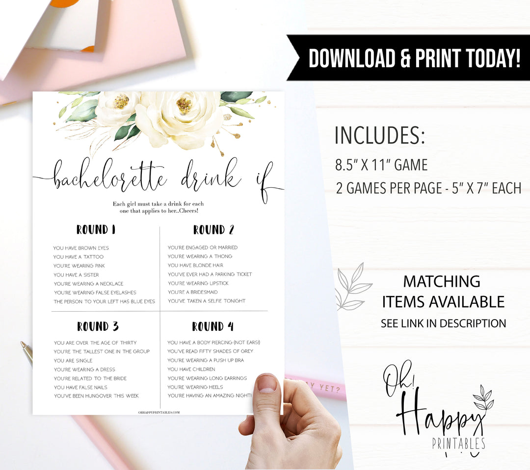 bachelorette drink if game, drink if game, Printable bachelorette games, floral bachelorette, floral hen party games, fun hen party games, bachelorette game ideas, floral adult party games, naughty hen games, naughty bachelorette games