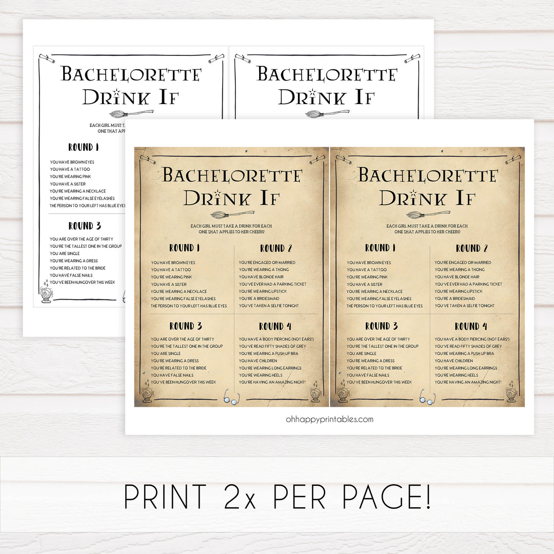 bachelorette drink if game, drink if bridal game, Printable bachelorette games, Harry Potter bachelorette, Harry Potter hen party games, fun hen party games, bachelorette game ideas, Harry Potter adult party games, naughty hen games, naughty bachelorette games