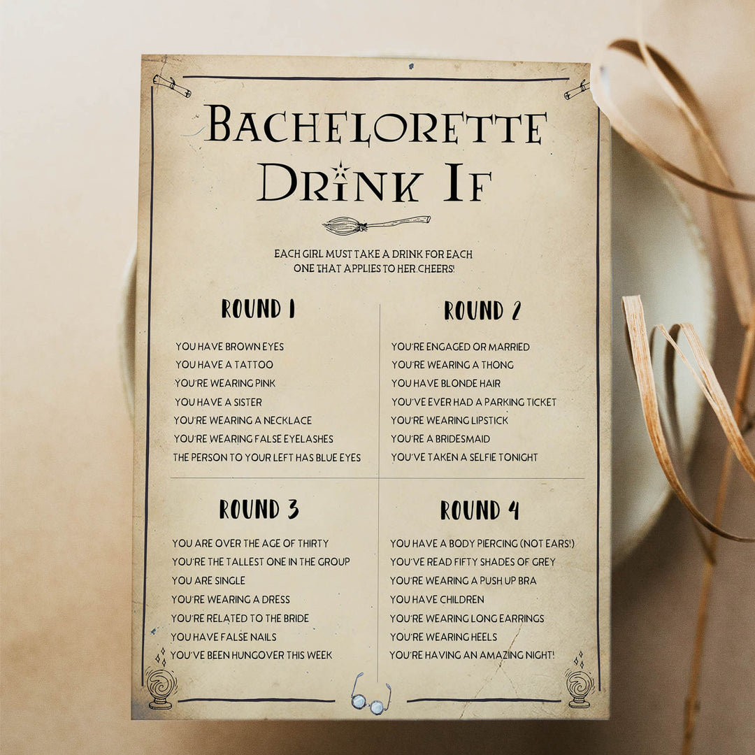 bachelorette drink if game, drink if bridal game, Printable bachelorette games, Harry Potter bachelorette, Harry Potter hen party games, fun hen party games, bachelorette game ideas, Harry Potter adult party games, naughty hen games, naughty bachelorette games