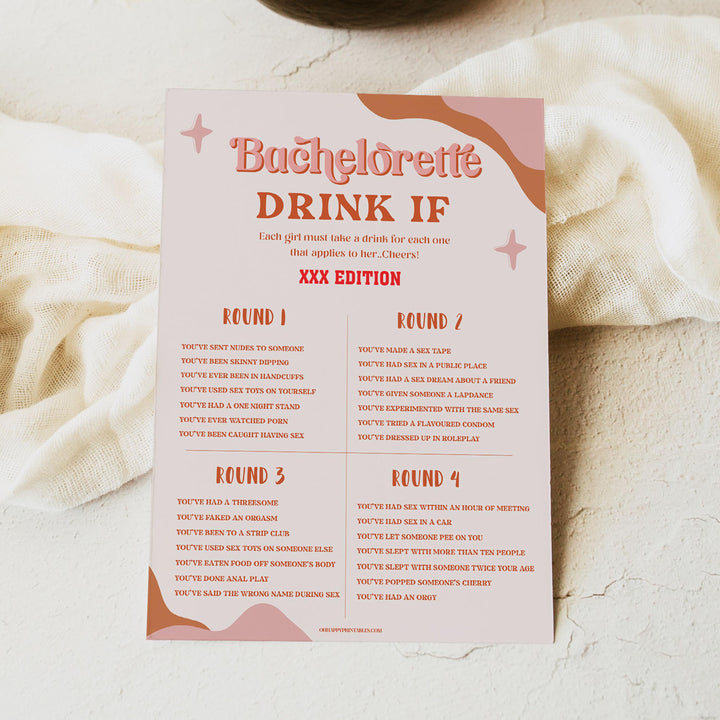 bachelorette party games, printable hen party games, cock or what game, dirty bachelorette party games, modern 70s bridal games