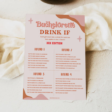 bachelorette drink if game, adult party games, 70s retro bridal shower, retro bridal shower games, modern 70s bridal collection, 70s bridal shower, printable bridal games