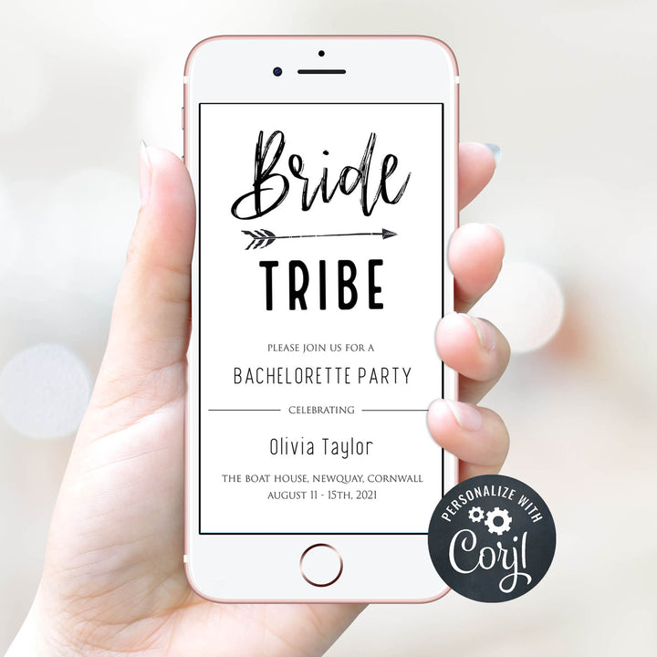 bride tribe bachelorette invitations, printable bachelorette invitations, editable bachelorette invitations, bride tribe bridal theme