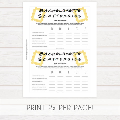 bachelorette scattergories game, Printable bachelorette games, friends bachelorette, friends hen party games, fun hen party games, bachelorette game ideas, friends adult party games, naughty hen games, naughty bachelorette games