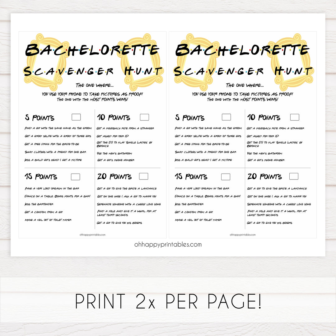 bachelorette scavenger hunt, scavenger hunt game, Printable bachelorette games, friends bachelorette, friends hen party games, fun hen party games, bachelorette game ideas, friends adult party games, naughty hen games, naughty bachelorette games