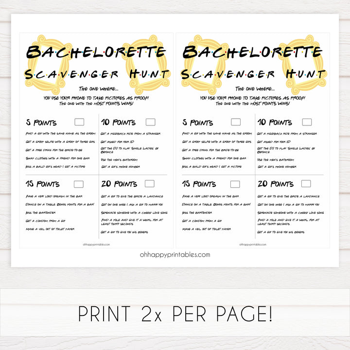 bachelorette scavenger hunt, scavenger hunt game, Printable bachelorette games, friends bachelorette, friends hen party games, fun hen party games, bachelorette game ideas, friends adult party games, naughty hen games, naughty bachelorette games