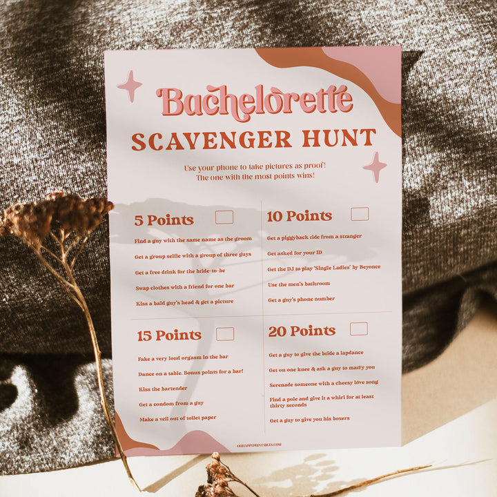 scavenger hunt game, 70s retro bridal shower, retro bridal shower games, modern 70s bridal collection, 70s bridal shower, printable bridal games