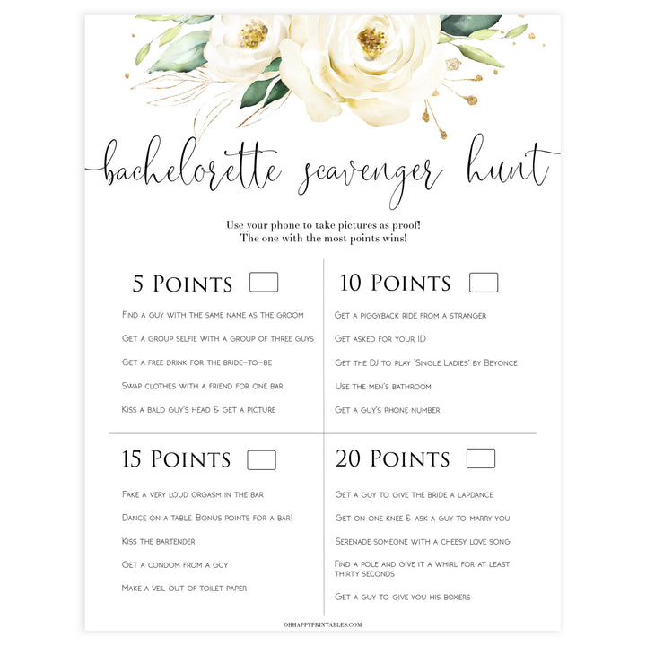 bachelorette scavenger hunt game, Printable bachelorette games, floral bachelorette, floral hen party games, fun hen party games, bachelorette game ideas, floral adult party games, naughty hen games, naughty bachelorette games