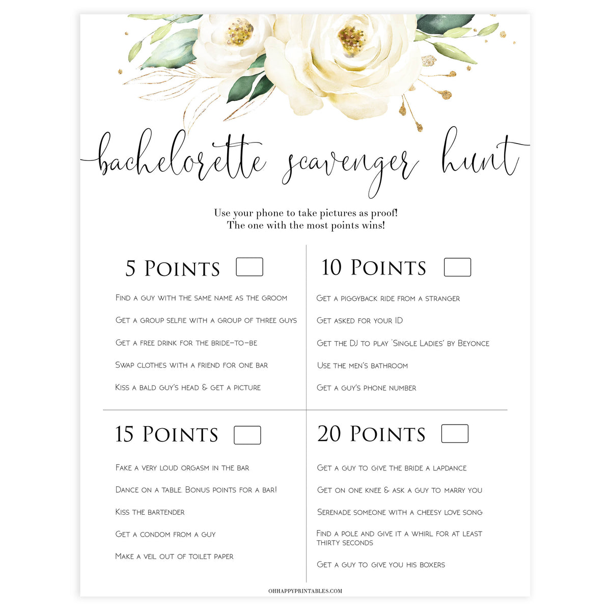 bachelorette scavenger hunt game, Printable bachelorette games, floral bachelorette, floral hen party games, fun hen party games, bachelorette game ideas, floral adult party games, naughty hen games, naughty bachelorette games