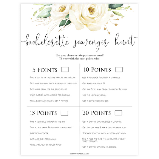 bachelorette scavenger hunt game, Printable bachelorette games, floral bachelorette, floral hen party games, fun hen party games, bachelorette game ideas, floral adult party games, naughty hen games, naughty bachelorette games