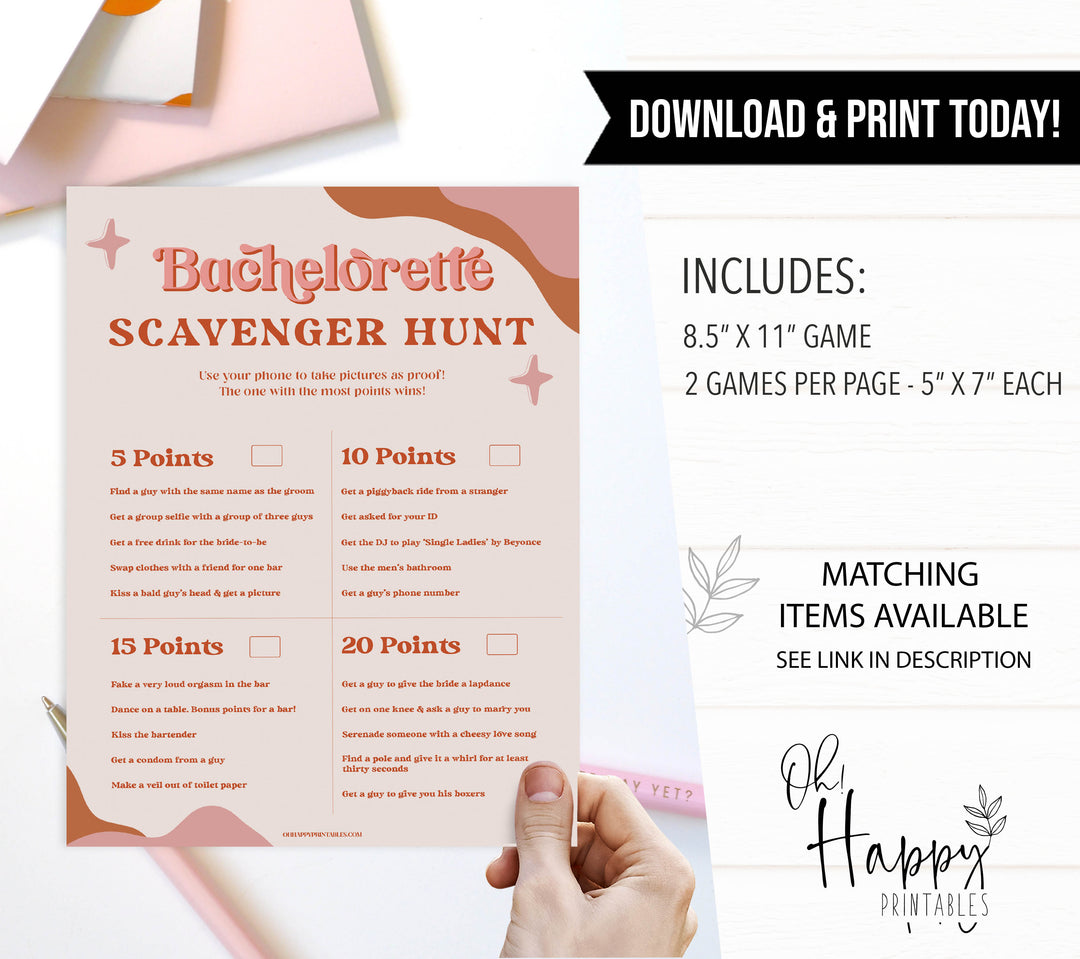 scavenger hunt game, 70s retro bridal shower, retro bridal shower games, modern 70s bridal collection, 70s bridal shower, printable bridal games