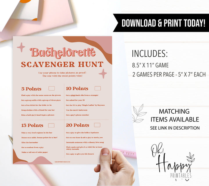 scavenger hunt game, 70s retro bridal shower, retro bridal shower games, modern 70s bridal collection, 70s bridal shower, printable bridal games