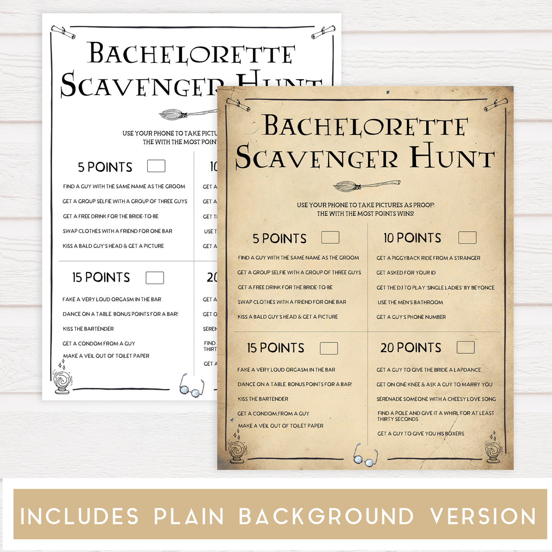 bachelorette scavenger hunt game, bridal scavenger hunt, Printable bachelorette games, Harry Potter bachelorette, Harry Potter hen party games, fun hen party games, bachelorette game ideas, Harry Potter adult party games, naughty hen games, naughty bachelorette games