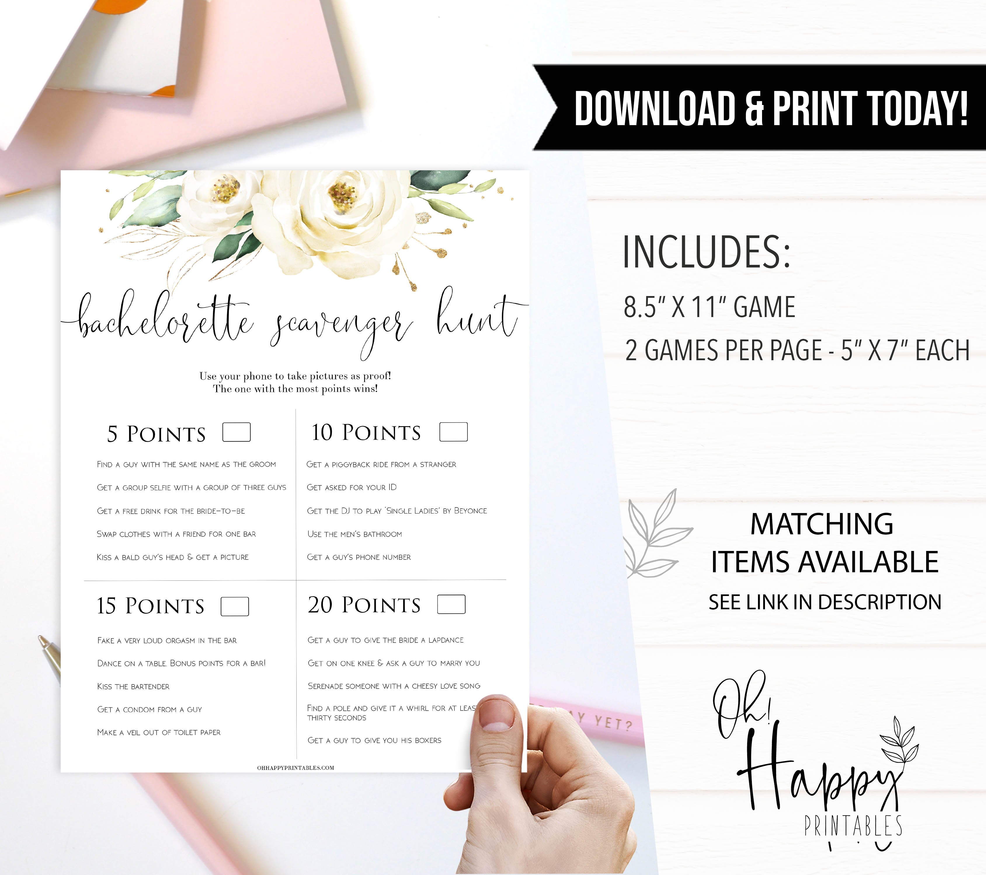 bachelorette scavenger hunt game, Printable bachelorette games, floral bachelorette, floral hen party games, fun hen party games, bachelorette game ideas, floral adult party games, naughty hen games, naughty bachelorette games