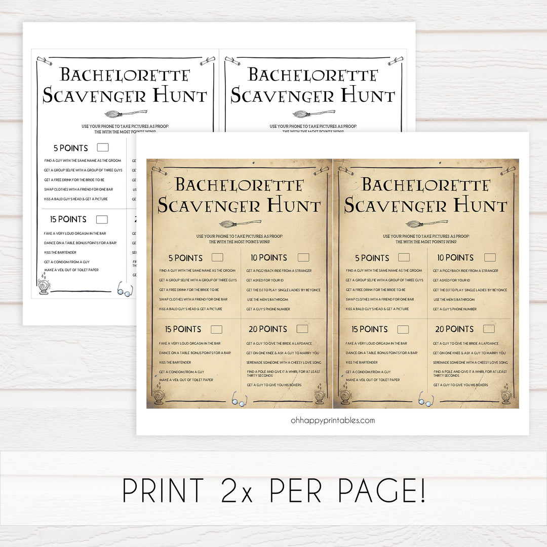 bachelorette scavenger hunt game, bridal scavenger hunt, Printable bachelorette games, Harry Potter bachelorette, Harry Potter hen party games, fun hen party games, bachelorette game ideas, Harry Potter adult party games, naughty hen games, naughty bachelorette games
