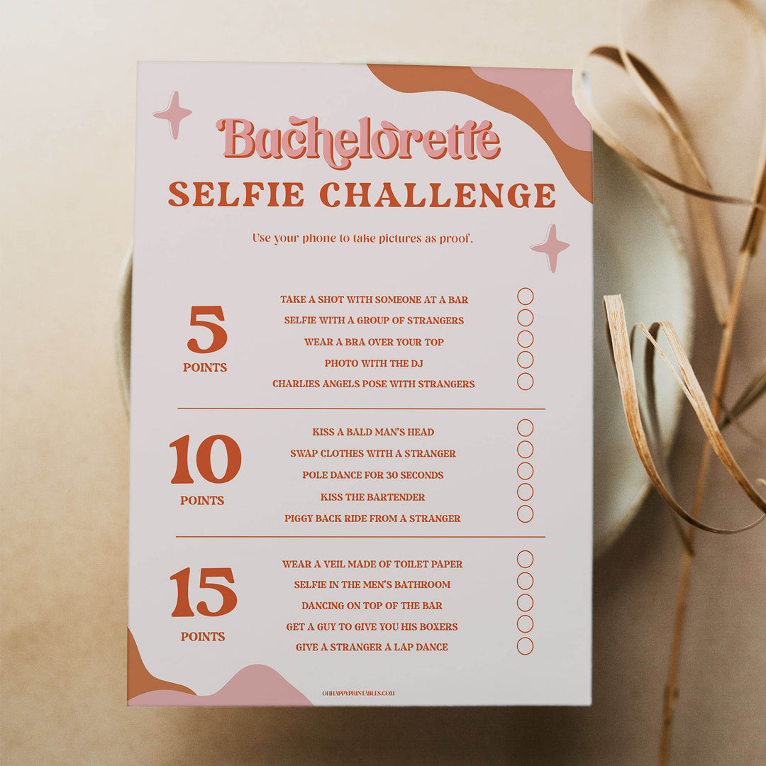 bachelorette selfie challenge game, 70s retro bridal shower, retro bridal shower games, modern 70s bridal collection, 70s bridal shower, printable bridal games