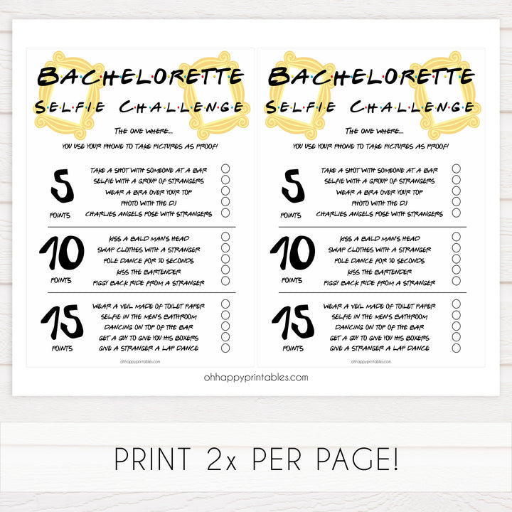 bachelorette selfie challenges, selfie challenge game, Printable bachelorette games, friends bachelorette, friends hen party games, fun hen party games, bachelorette game ideas, friends adult party games, naughty hen games, naughty bachelorette games
