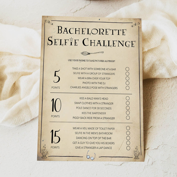 bachelorette selfie challenge, selfie challenge game, Printable bachelorette games, Harry Potter bachelorette, Harry Potter hen party games, fun hen party games, bachelorette game ideas, Harry Potter adult party games, naughty hen games, naughty bachelorette games
