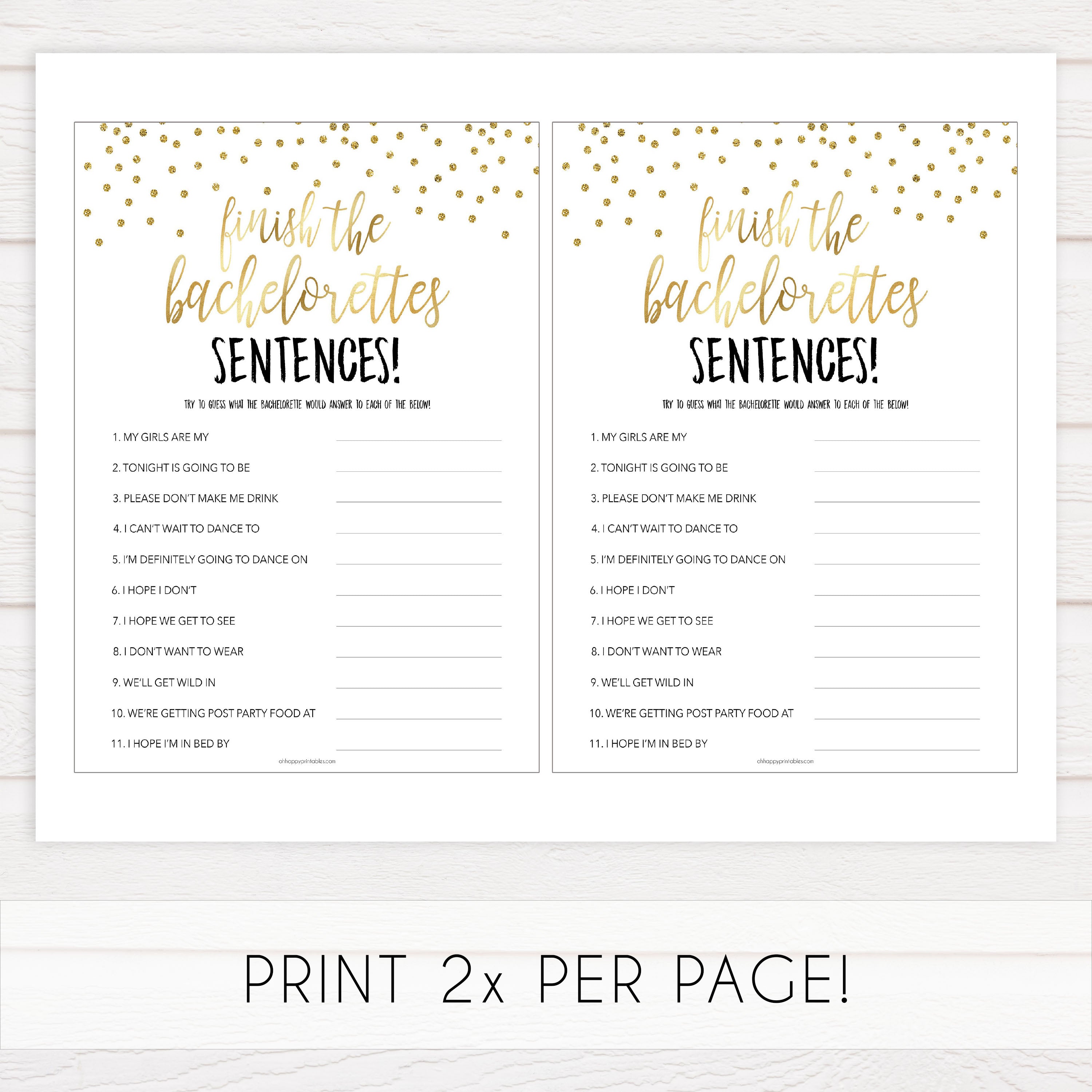 finish the bachelorette sentences game, printable bridal shower games, gold bridal shower games, bachelorette games, fun bridal shower games