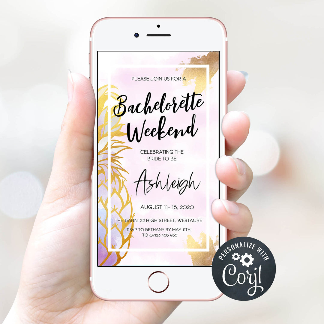 editable pineapple bachelorette weekend invitation, editable bachelorette weekend invitation, editable bridal shower invite