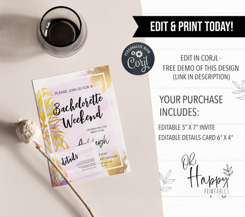 editable bachelorette weekend invitation, editable bridal shower invitations, bachelorette invitation, aloha invitation 