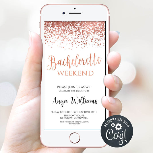 bachelorette weekend editable invite, corjl editable invite, hen party invite