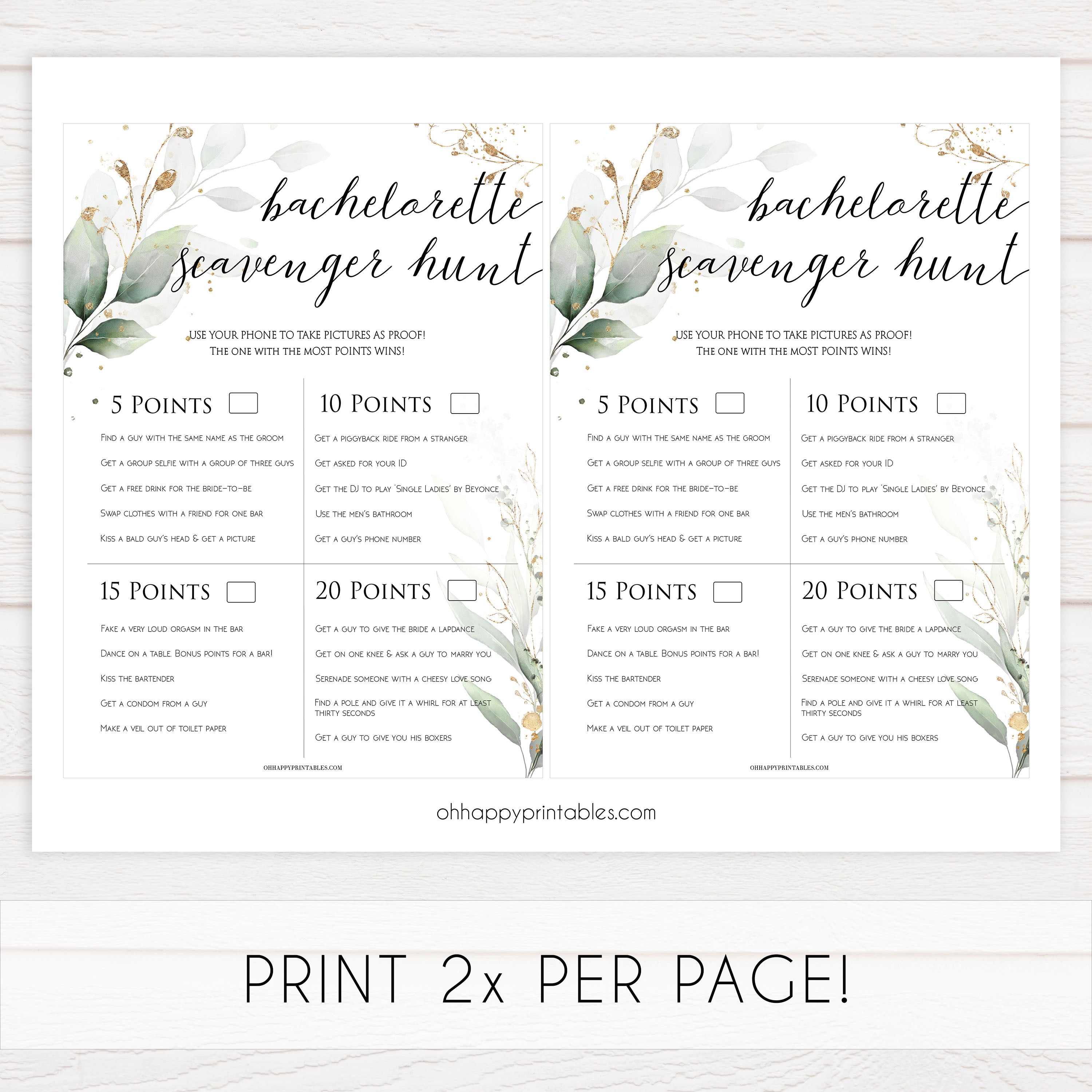 bachelorette scavenger hunt, hen party scavenger hunt, Printable bachelorette games, greenery bachelorette, gold leaf hen party games, fun hen party games, bachelorette game ideas, greenery adult party games, naughty hen games, naughty bachelorette games