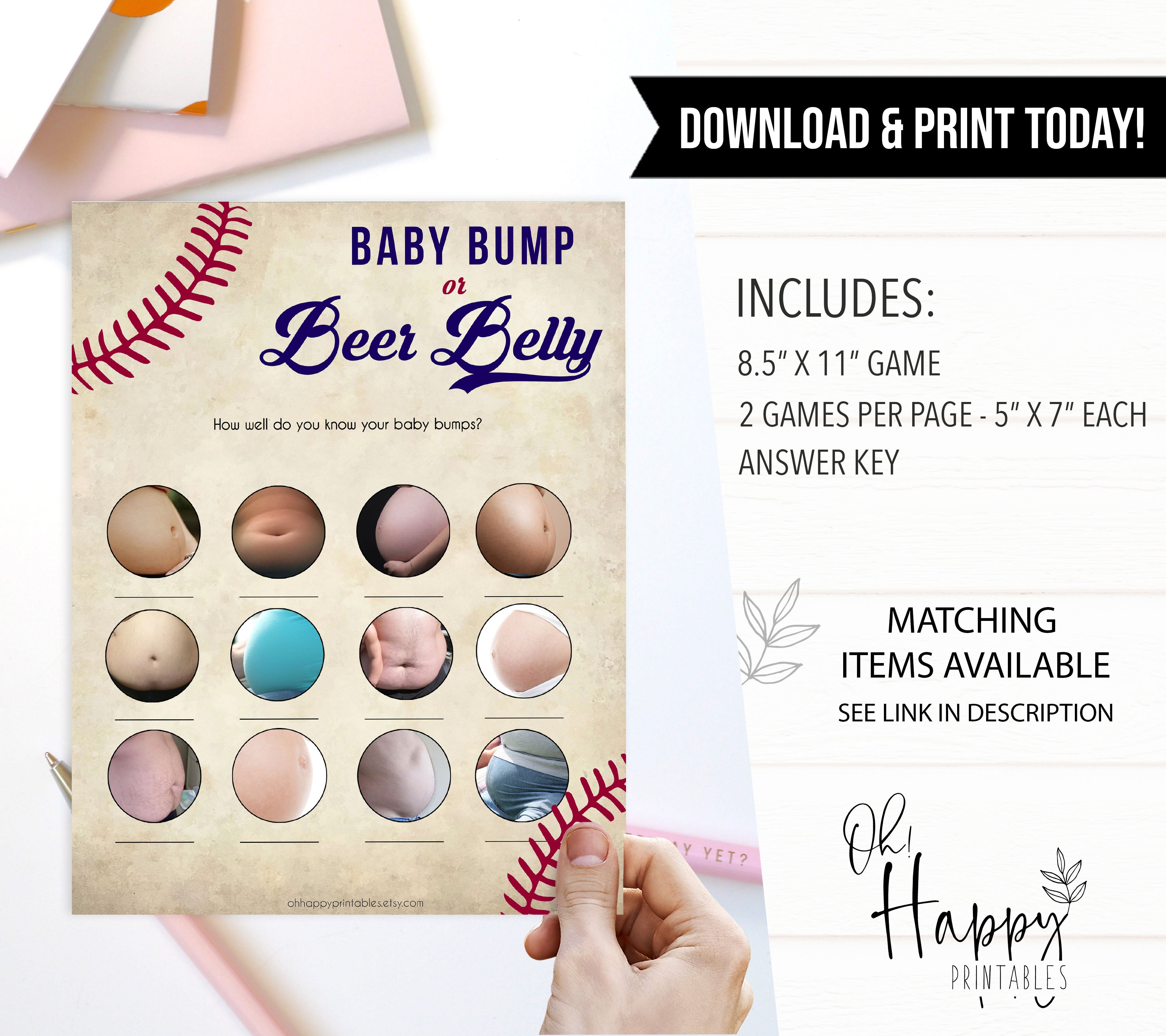 Baseball Baby Bump or Beer Belly Game, Pregnant or Beer Belly, Funny Baby Shower Games, Bump or Belly, Baby Bump or Beer Belly Baby, printable baby shower games, fun baby shower games, popular baby shower games