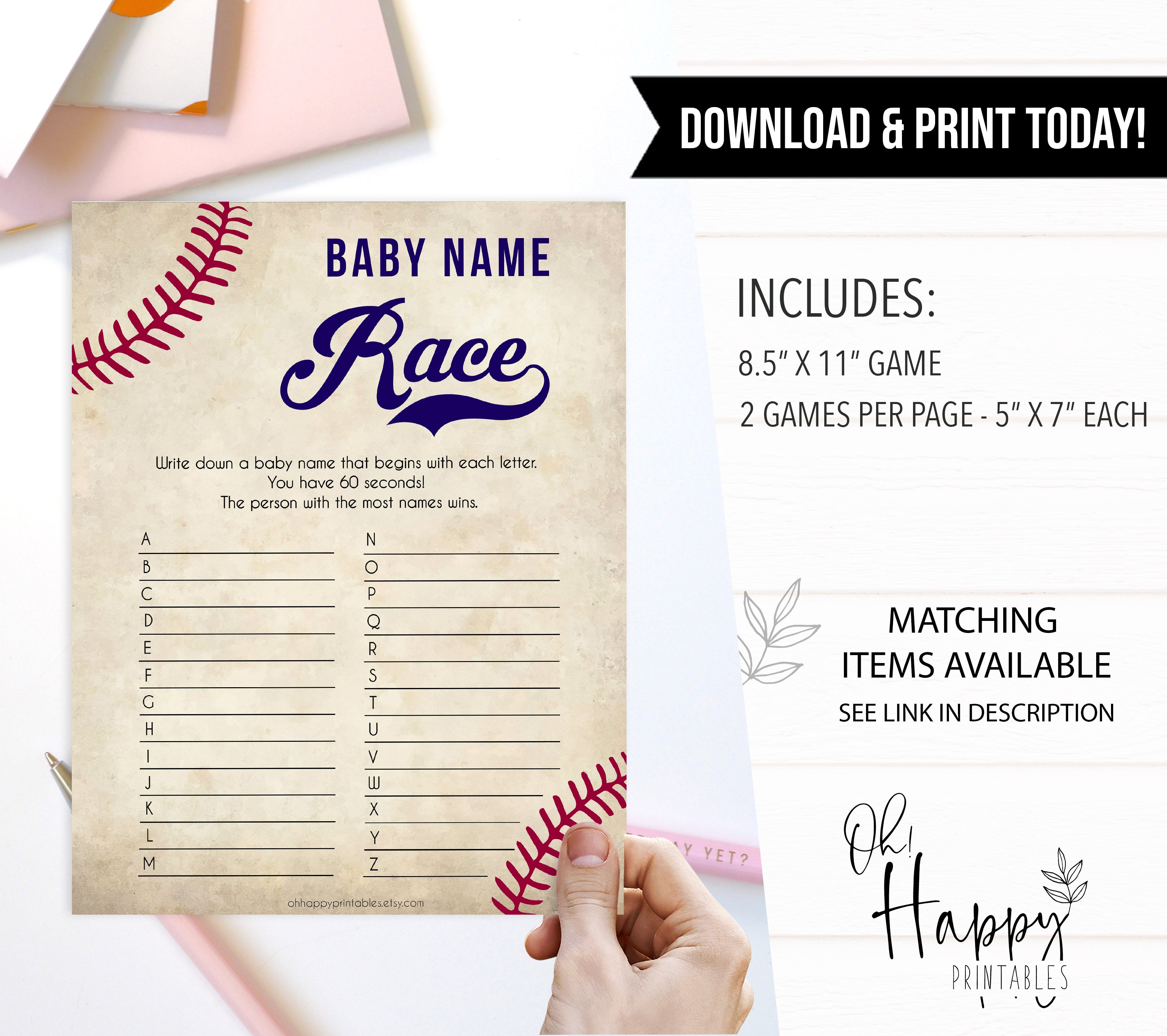 Baseball Baby Name Race Game, Baby Shower Games, Baby Names Game, Baby Names Game, Baseball Baby Shower Game, Baby Name Race Game, printable baby shower games, fun baby shower games, popular baby shower games